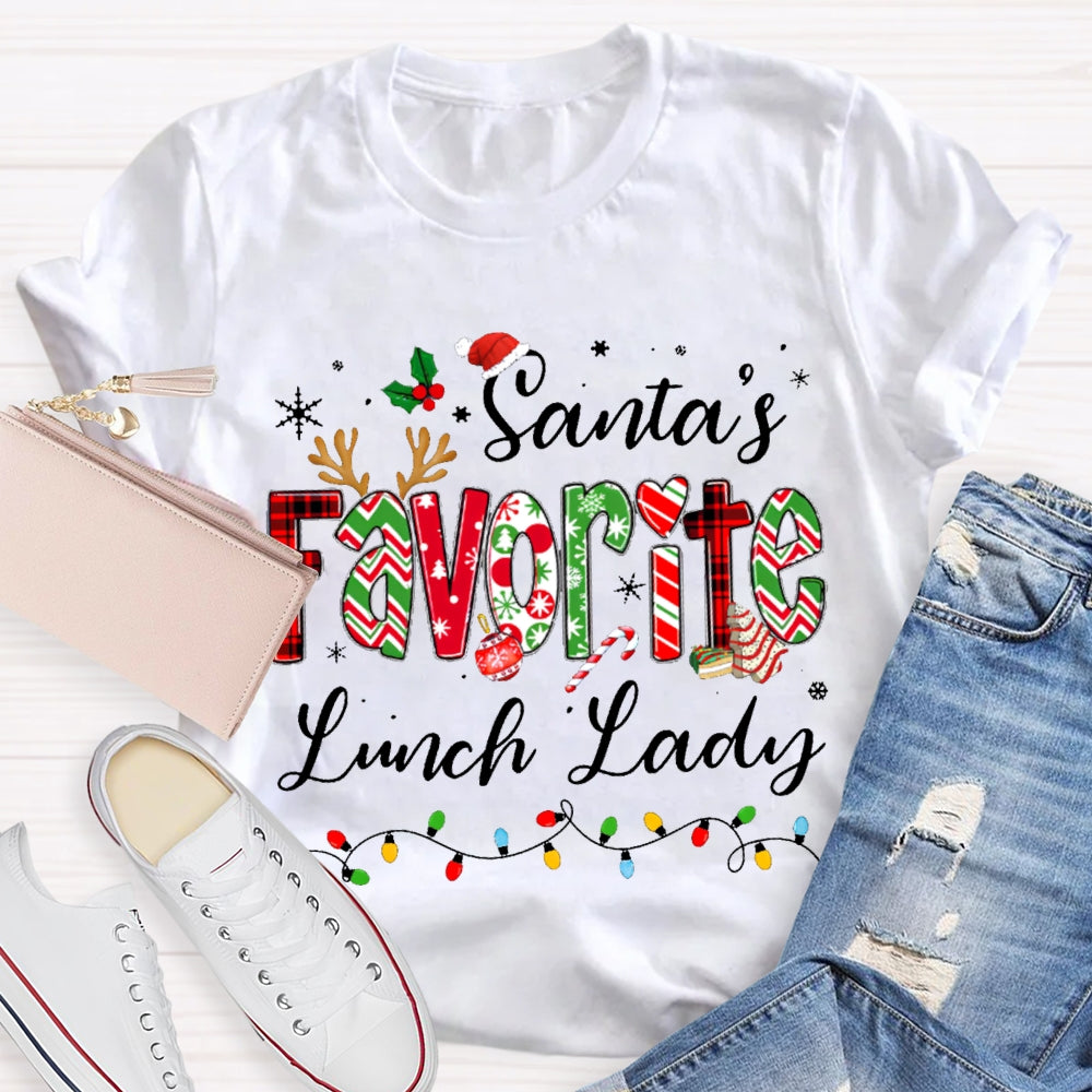 Santa'S Favorite Lunch Lady Christmas Lights T-shirt