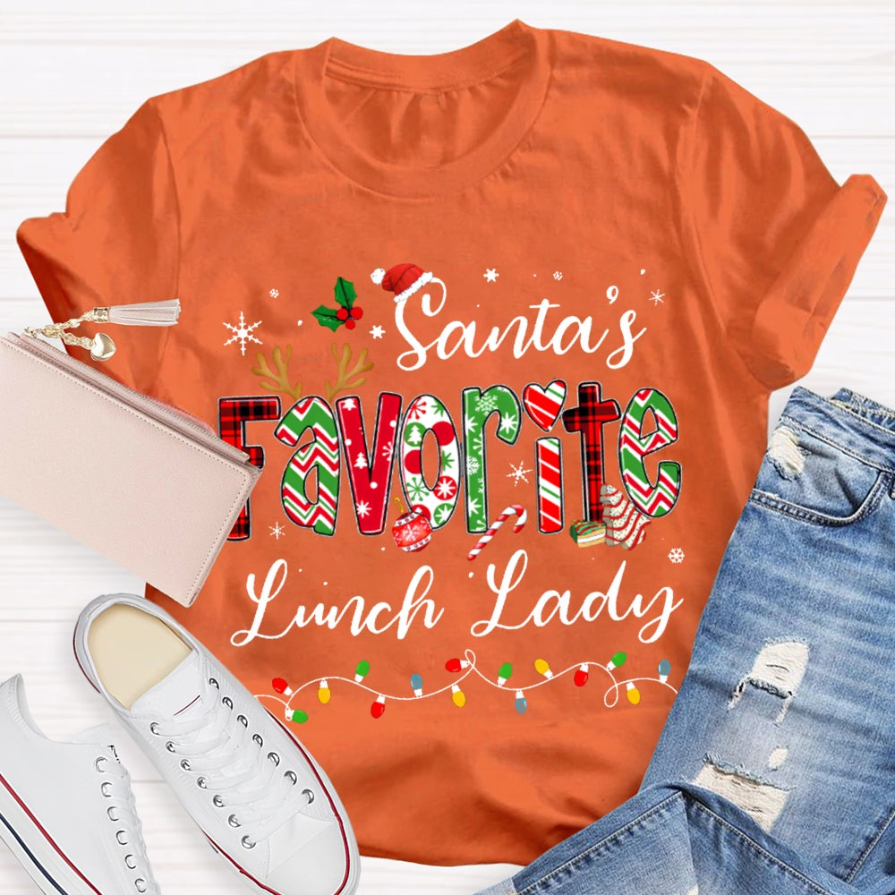 Santa'S Favorite Lunch Lady Christmas Lights T-shirt