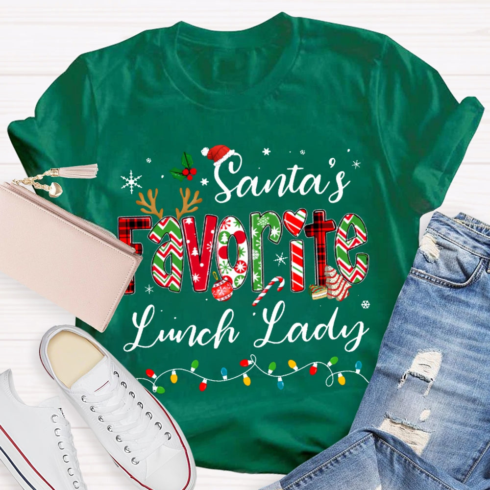 Santa'S Favorite Lunch Lady Christmas Lights T-shirt
