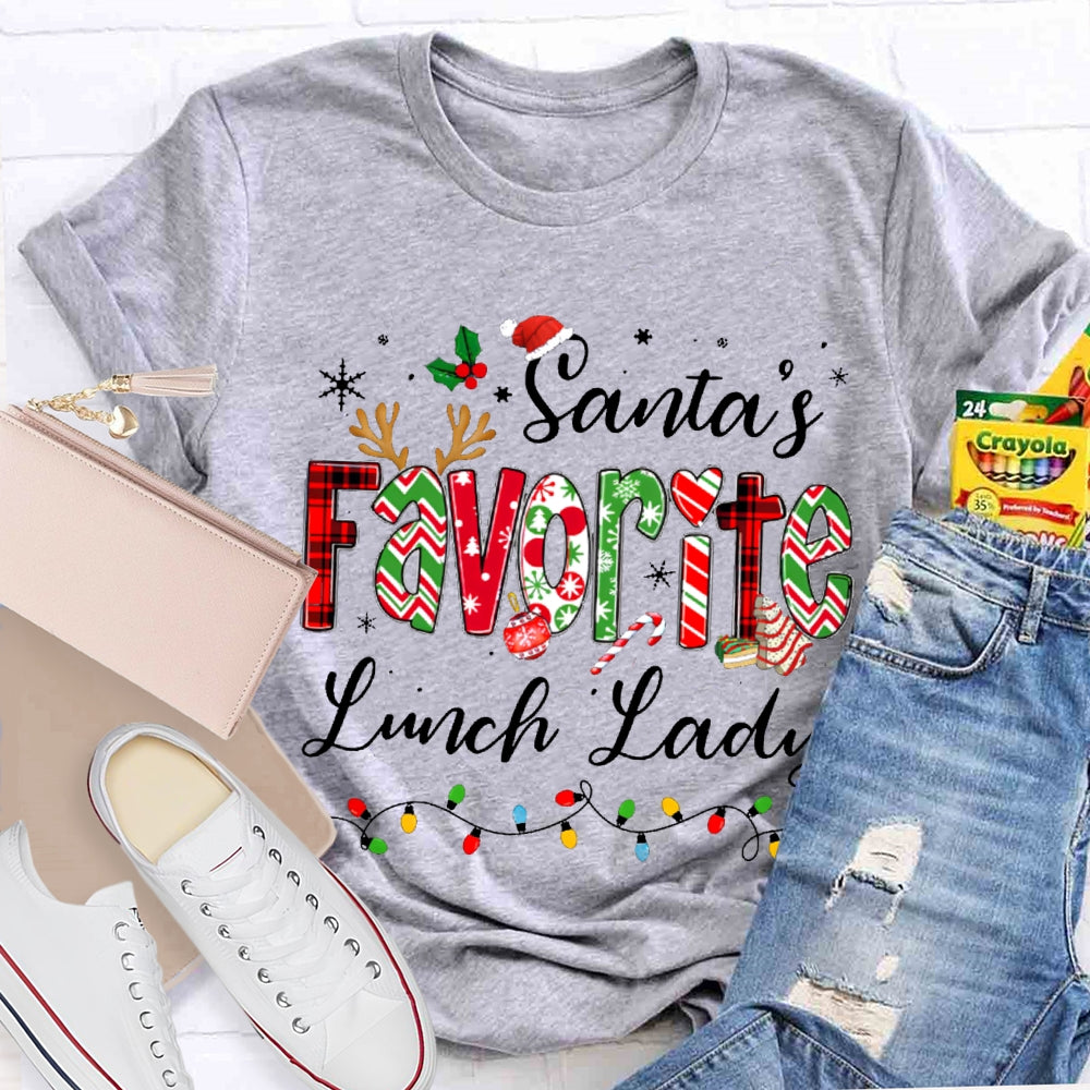 Santa'S Favorite Lunch Lady Christmas Lights T-shirt