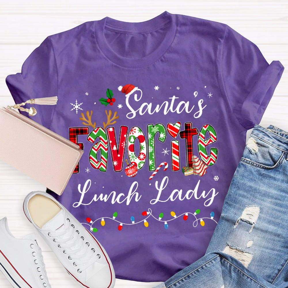Santa'S Favorite Lunch Lady Christmas Lights T-shirt