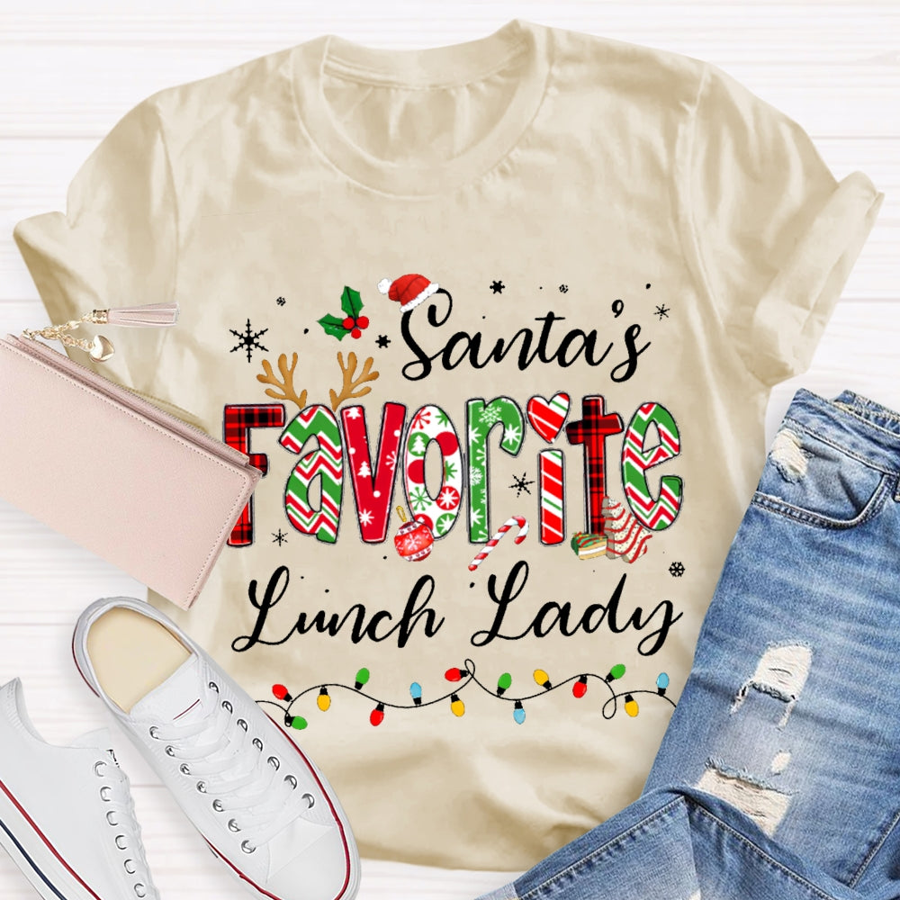 Santa'S Favorite Lunch Lady Christmas Lights T-shirt