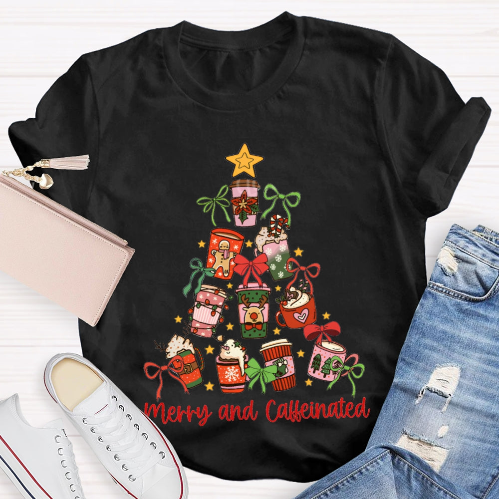 Merry And Caffeinated Christmas Coffee Tree Vibes Christmas T-shirt