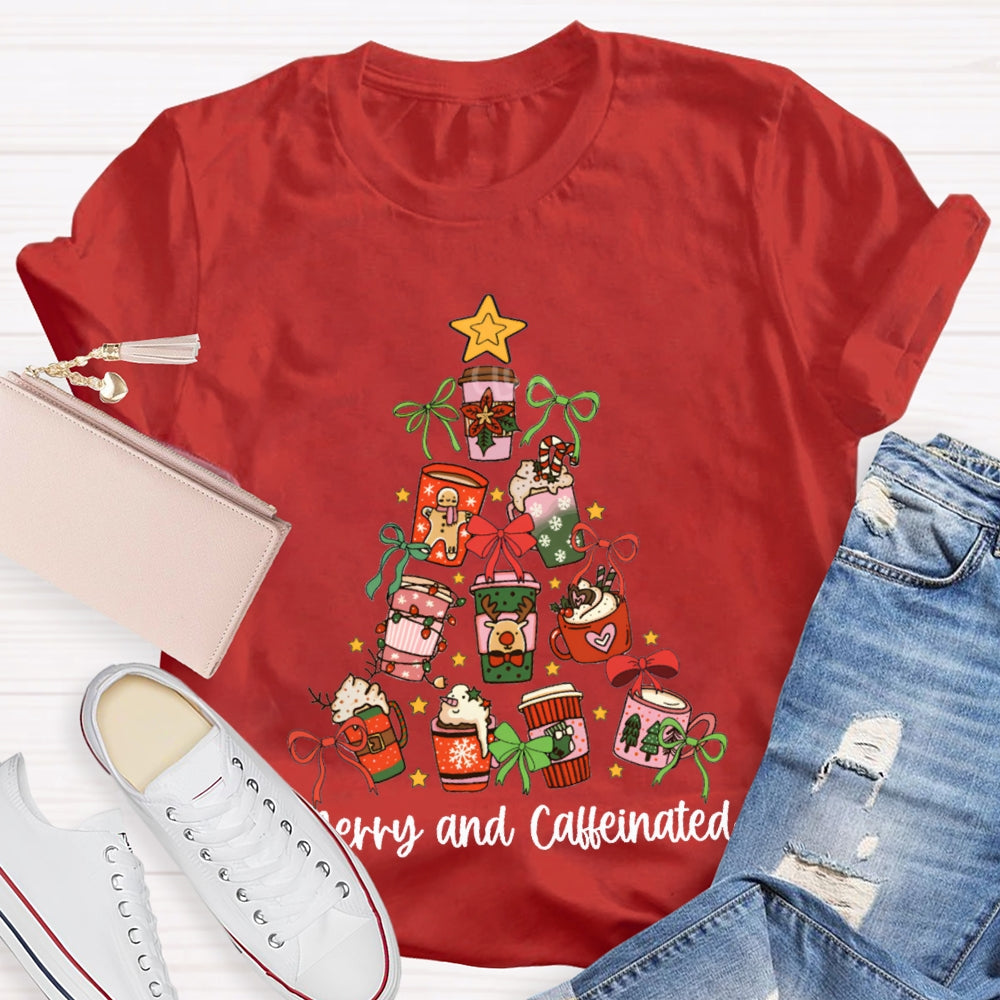 Merry And Caffeinated Christmas Coffee Tree Vibes Christmas T-shirt