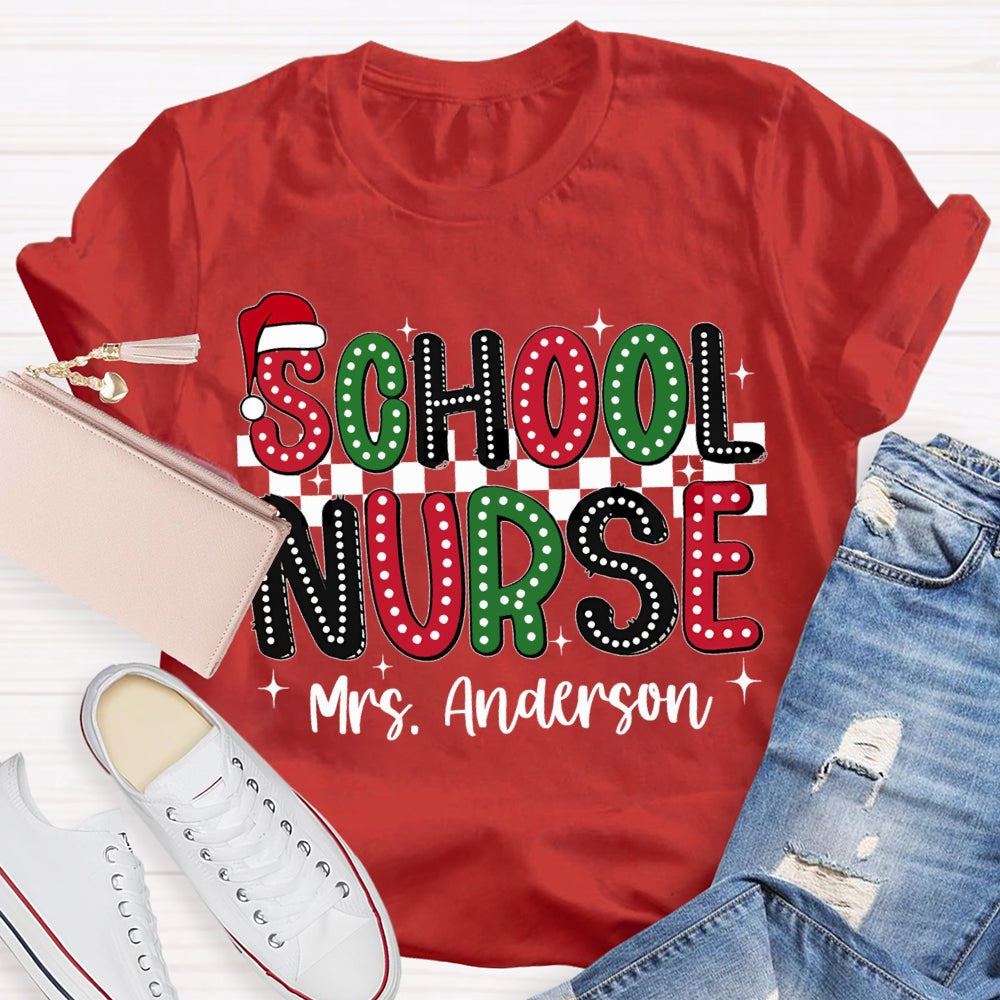 Personalized Name School Nurse Santa Hat Christmas T-shirt