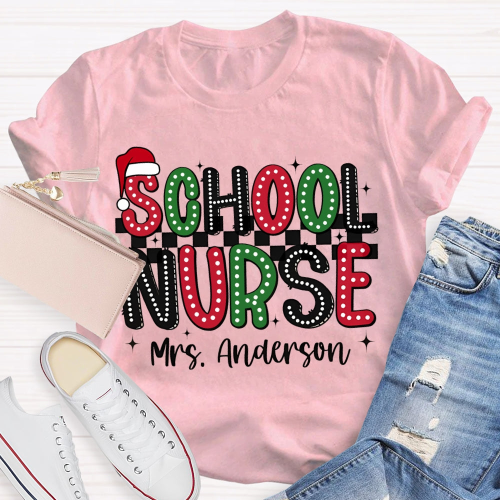 Personalized Name School Nurse Santa Hat Christmas T-shirt