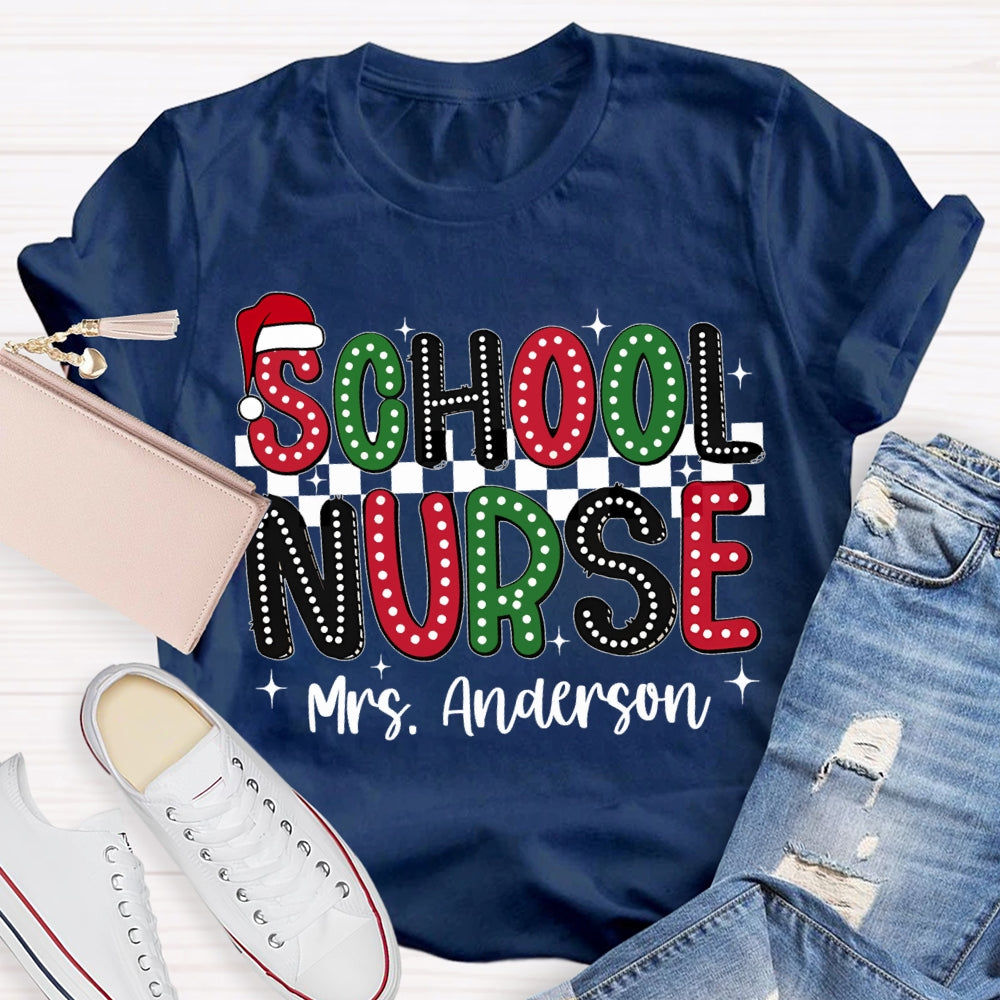 Personalized Name School Nurse Santa Hat Christmas T-shirt