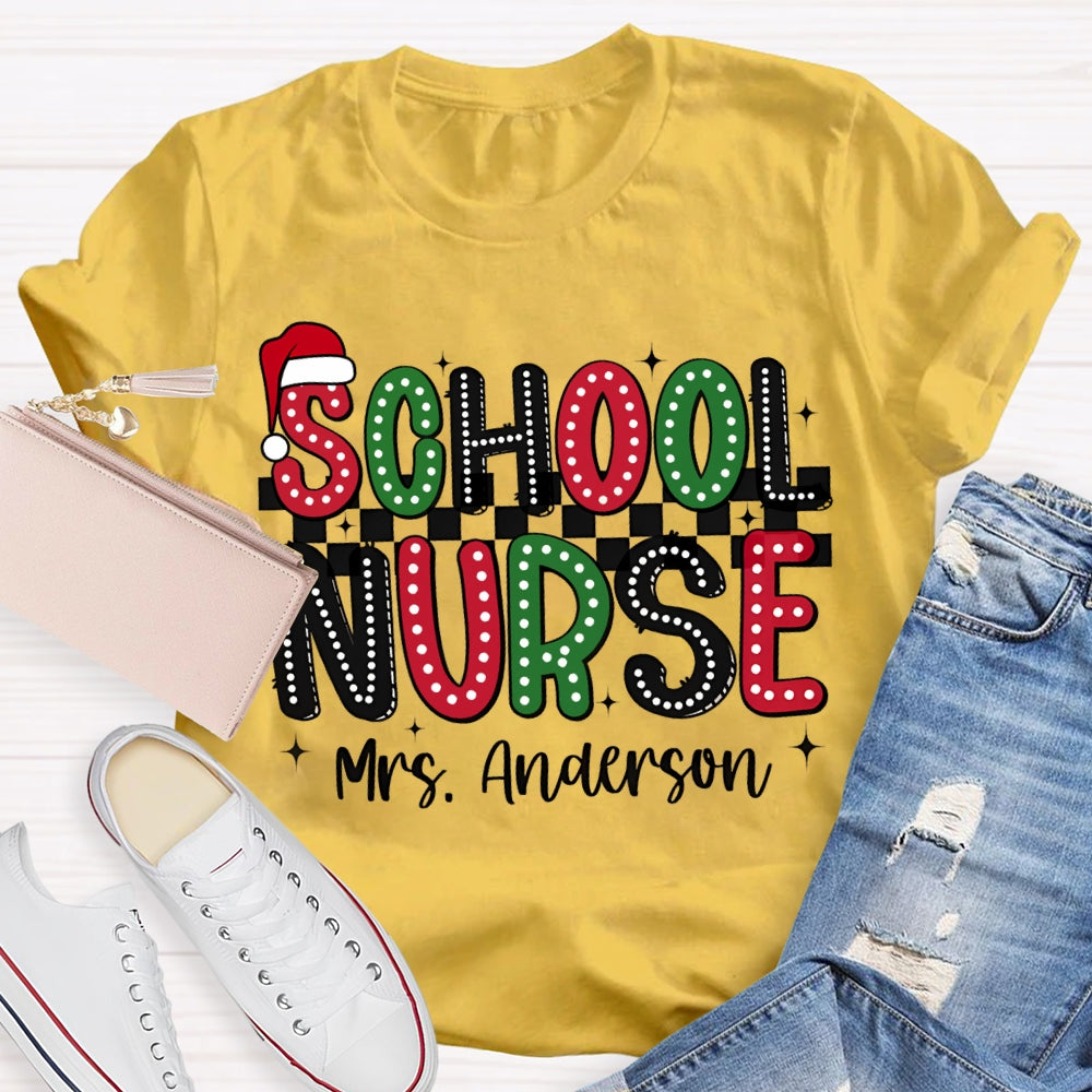 Personalized Name School Nurse Santa Hat Christmas T-shirt