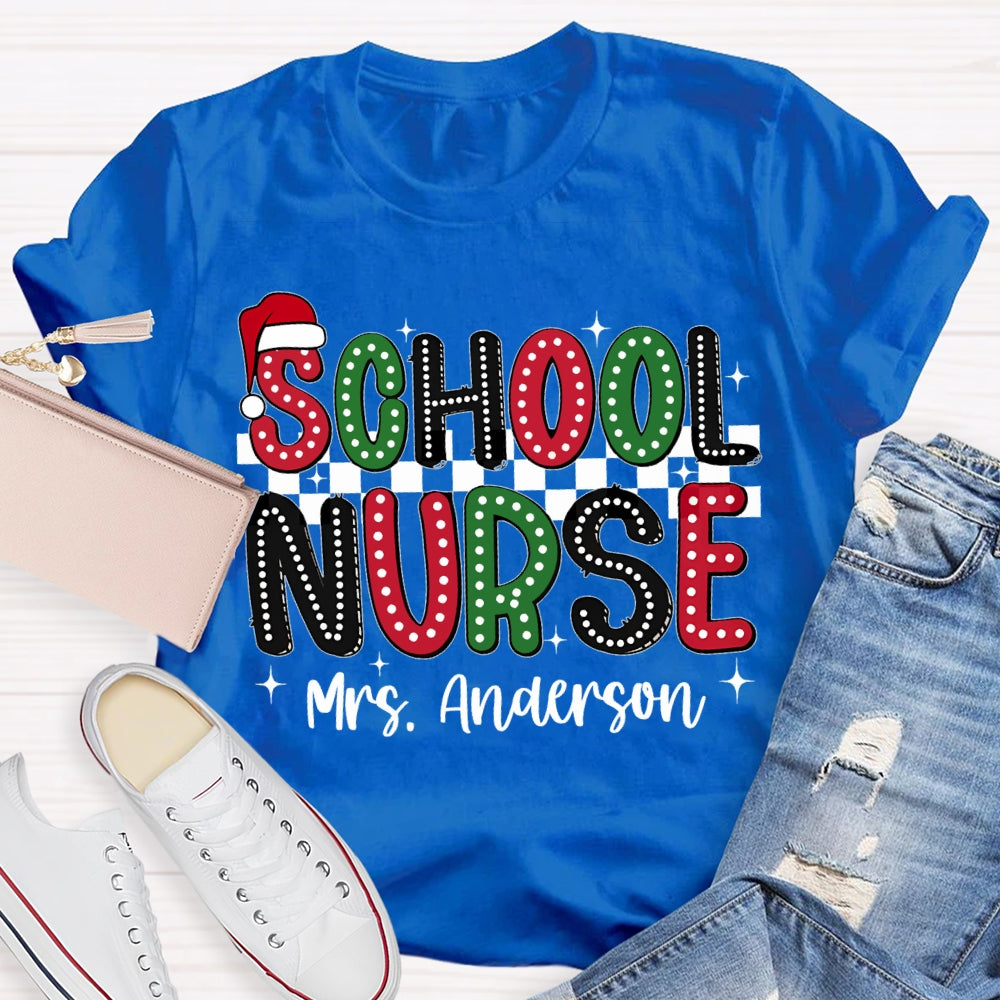 Personalized Name School Nurse Santa Hat Christmas T-shirt