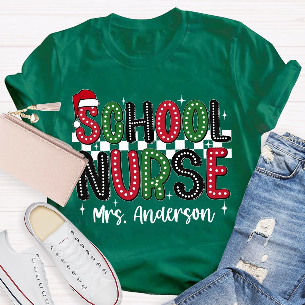 Personalized Name School Nurse Santa Hat Christmas T-shirt