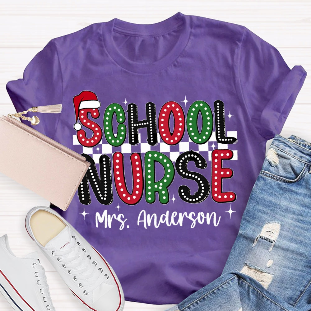 Personalized Name School Nurse Santa Hat Christmas T-shirt