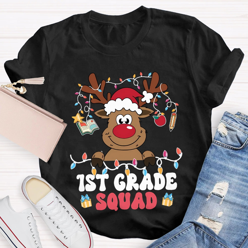Personalized Grade First Grade Squad Christmas Lights And Elk T-shirt