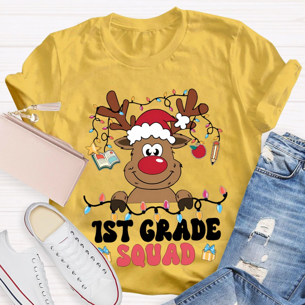 Personalized Grade First Grade Squad Christmas Lights And Elk T-shirt