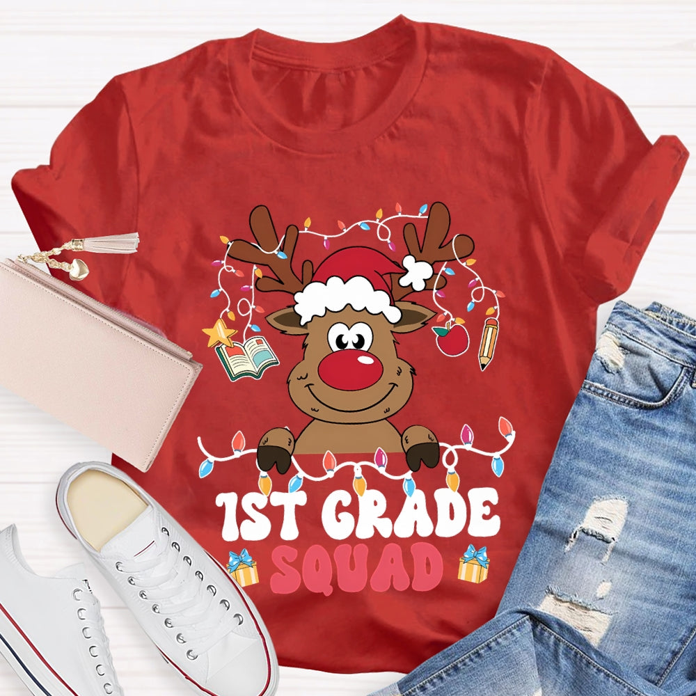 Personalized Grade First Grade Squad Christmas Lights And Elk T-shirt