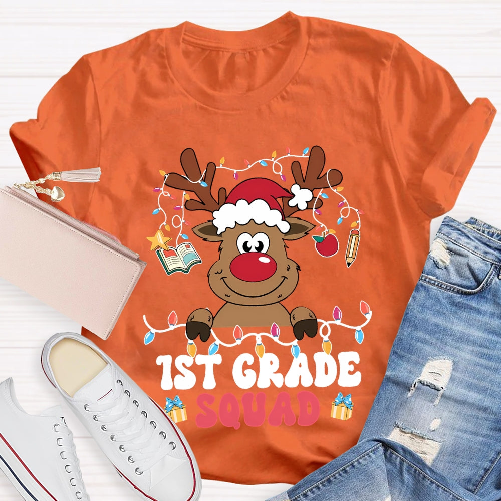 Personalized Grade First Grade Squad Christmas Lights And Elk T-shirt