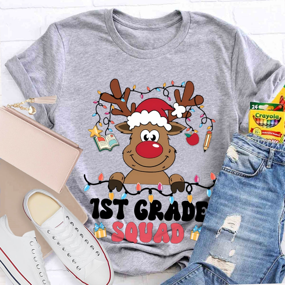 Personalized Grade First Grade Squad Christmas Lights And Elk T-shirt
