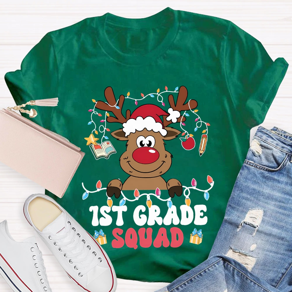 Personalized Grade First Grade Squad Christmas Lights And Elk T-shirt
