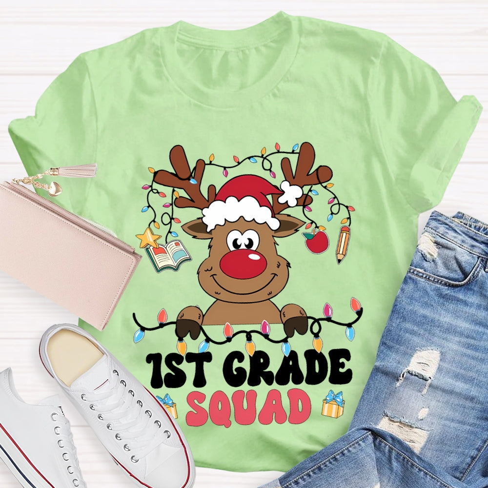 Personalized Grade First Grade Squad Christmas Lights And Elk T-shirt