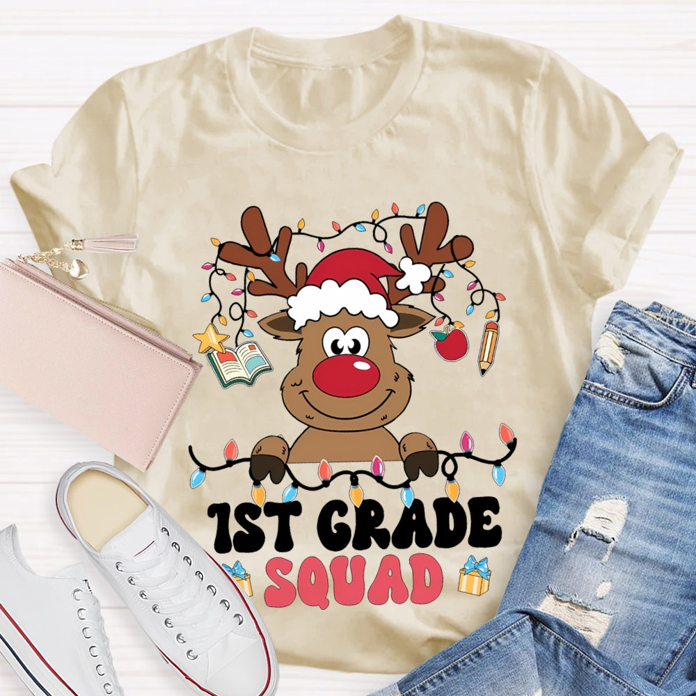 Personalized Grade First Grade Squad Christmas Lights And Elk T-shirt