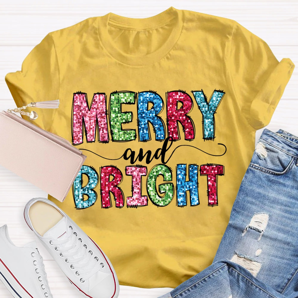 Merry And Bright Colorful Christmas Fonts Christmas T-shirt