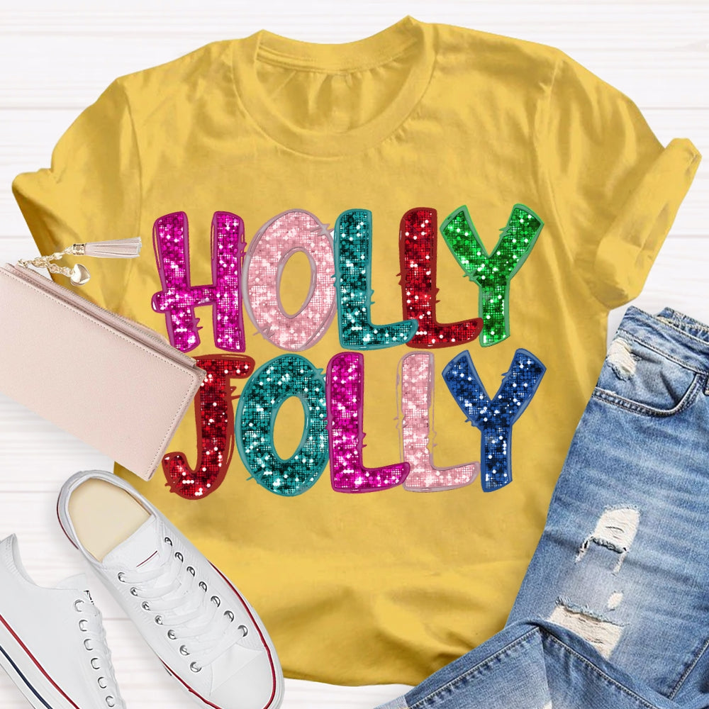 Holly And Jolly Colorful Christmas Vibes Fonts T-shirt