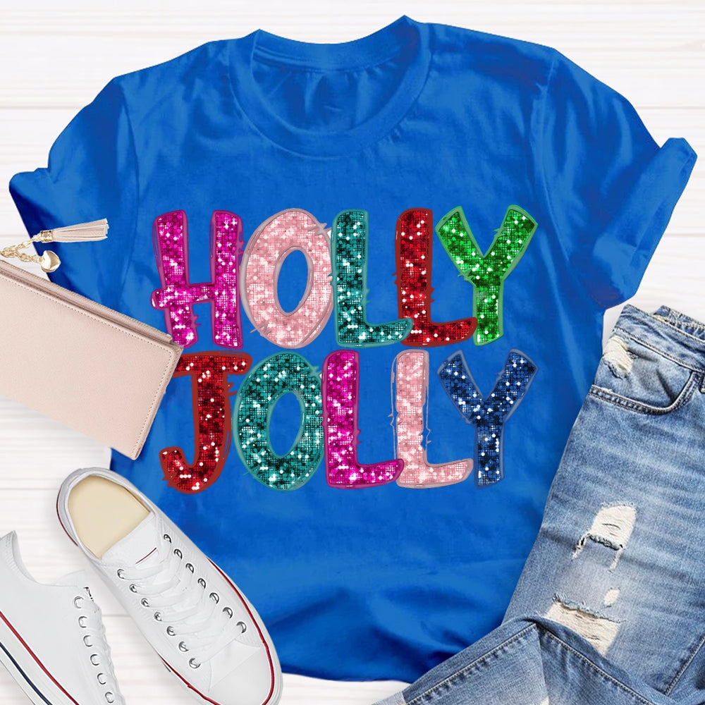 Holly And Jolly Colorful Christmas Vibes Fonts T-shirt