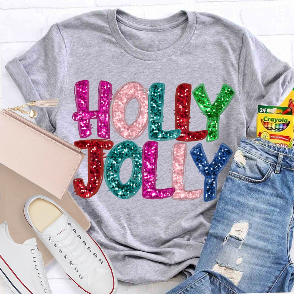 Holly And Jolly Colorful Christmas Vibes Fonts T-shirt