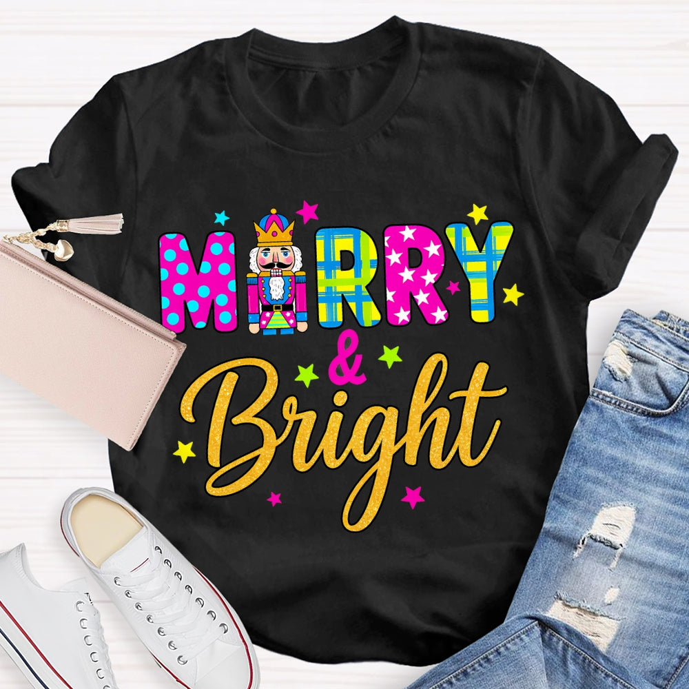 Merry And Bright Color Fonts Christmas T-shirt