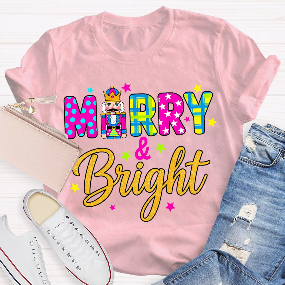 Merry And Bright Color Fonts Christmas T-shirt