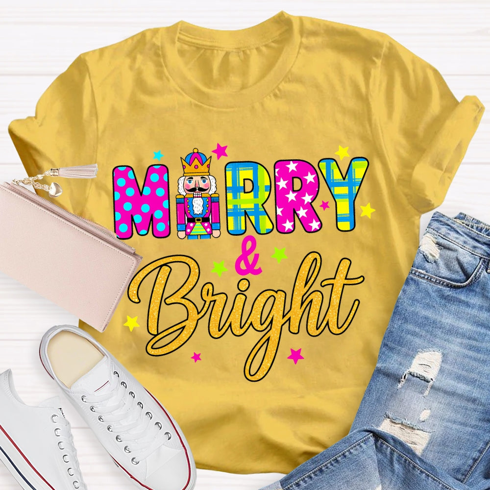 Merry And Bright Color Fonts Christmas T-shirt