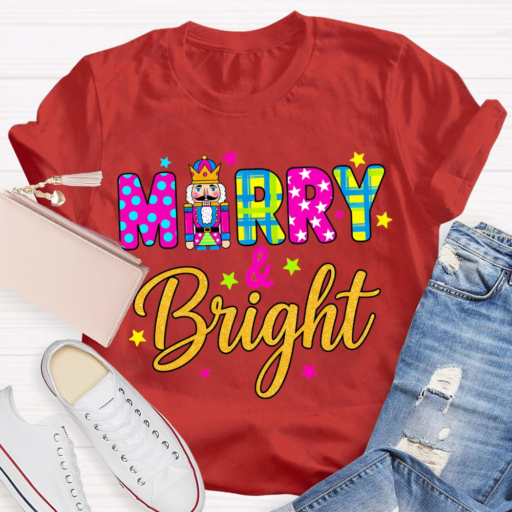 Merry And Bright Color Fonts Christmas T-shirt