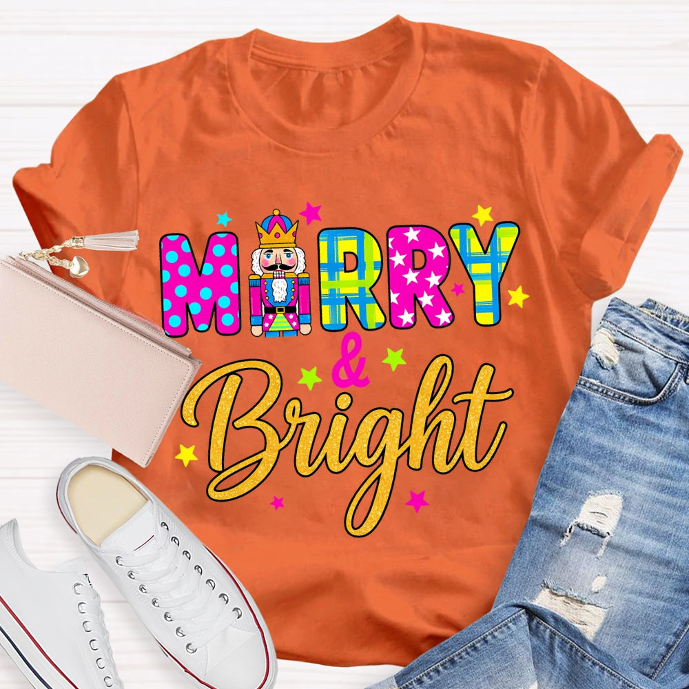 Merry And Bright Color Fonts Christmas T-shirt