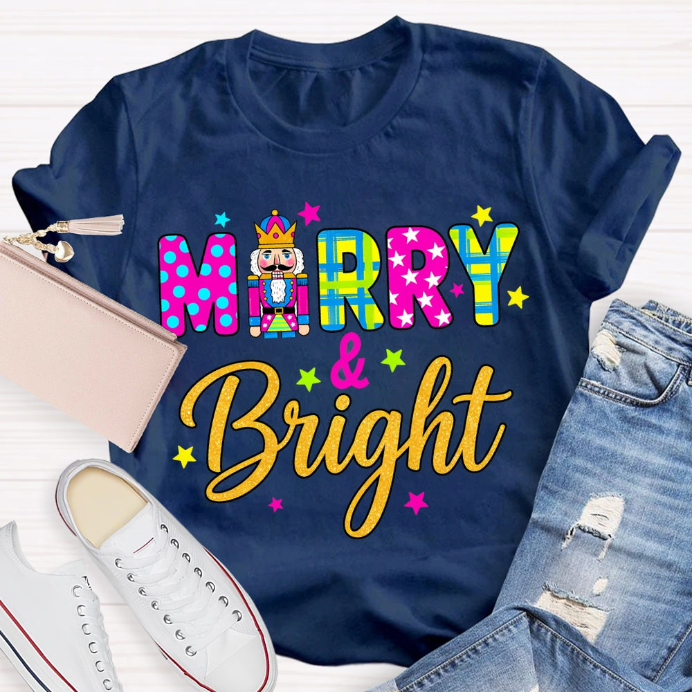 Merry And Bright Color Fonts Christmas T-shirt