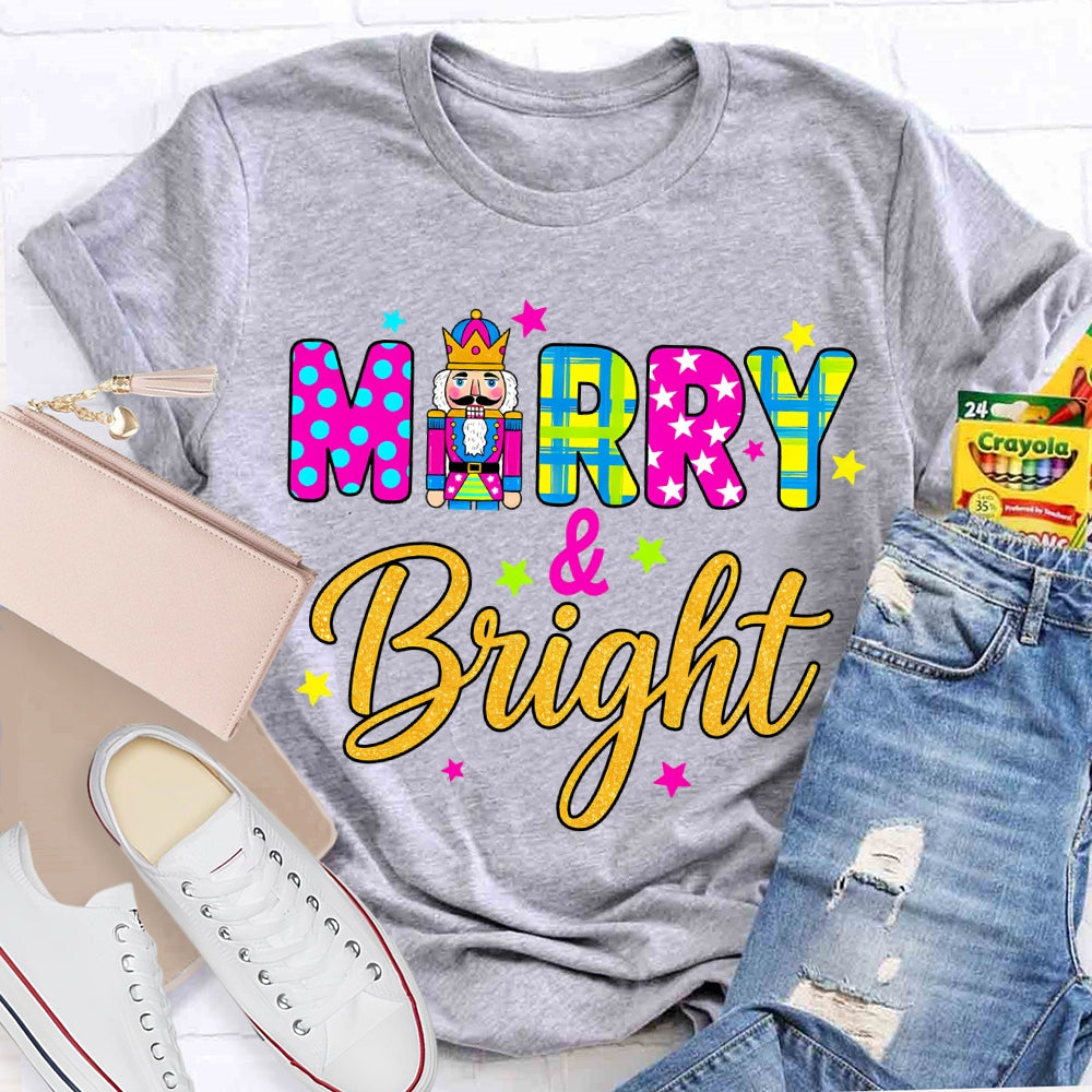 Merry And Bright Color Fonts Christmas T-shirt