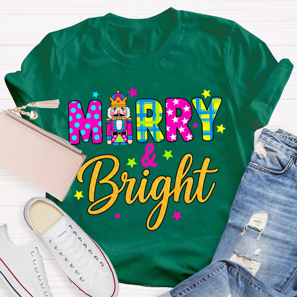 Merry And Bright Color Fonts Christmas T-shirt