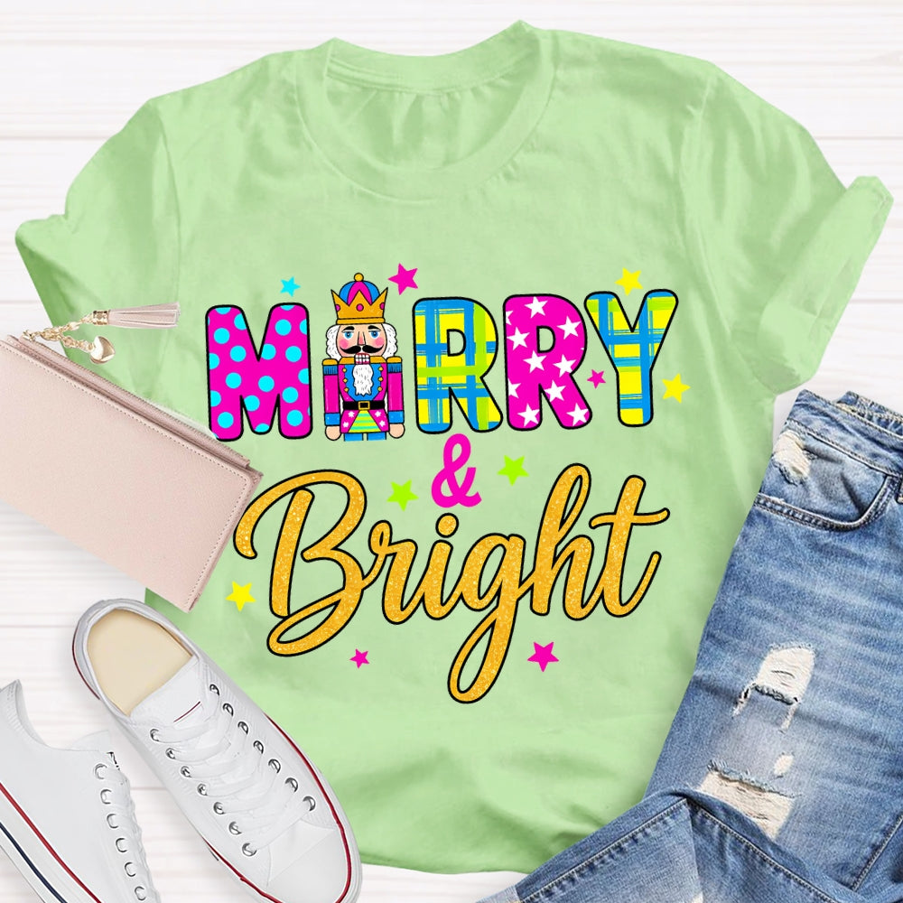 Merry And Bright Color Fonts Christmas T-shirt