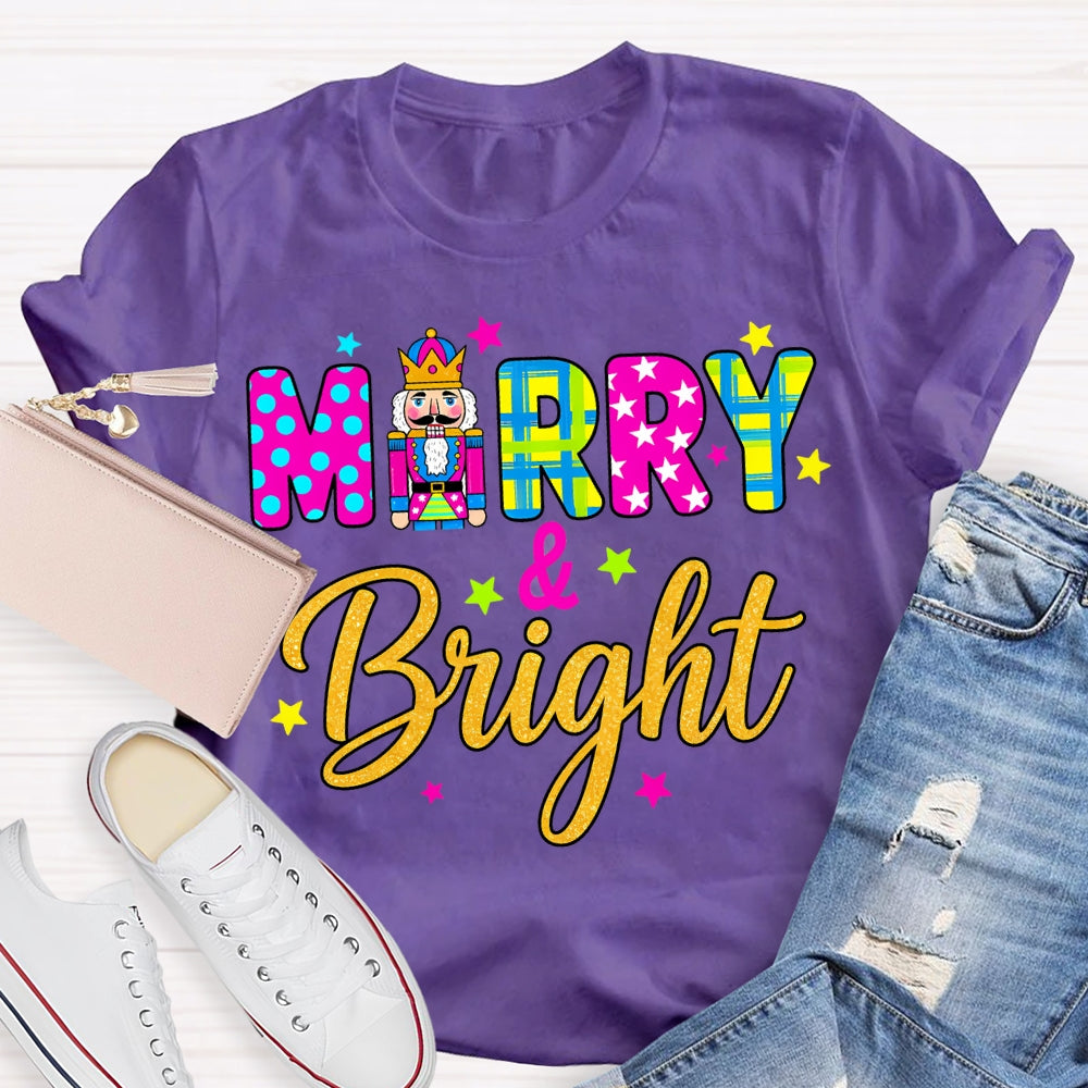 Merry And Bright Color Fonts Christmas T-shirt