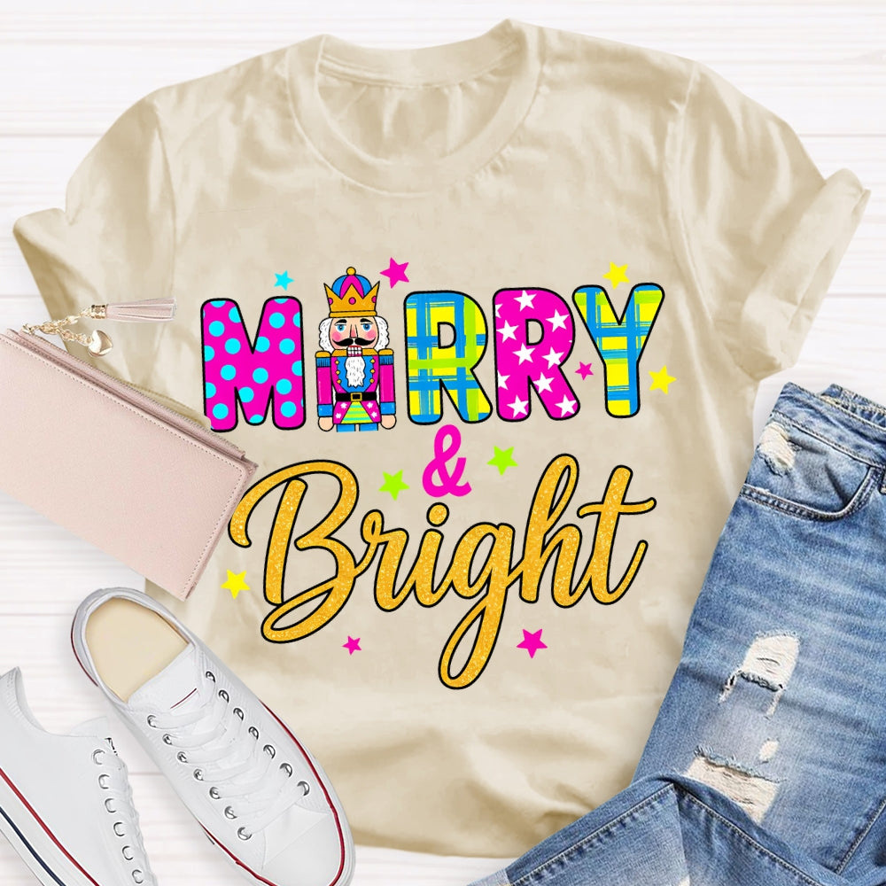 Merry And Bright Color Fonts Christmas T-shirt