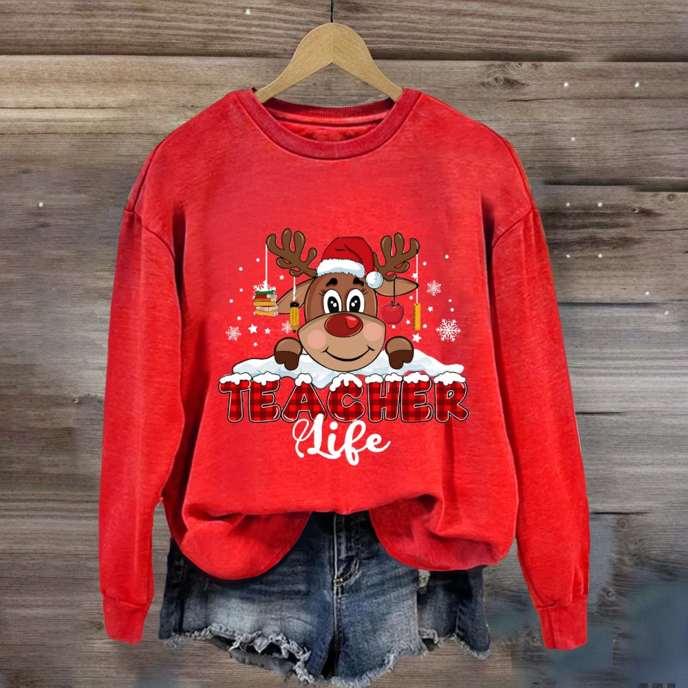 Christmas Red Plaid Teacher Life Sweatshirt