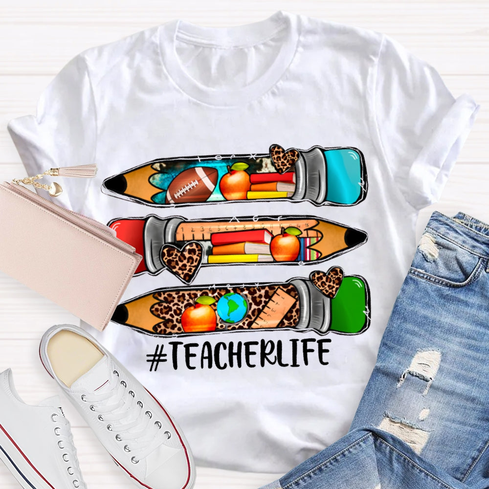 Teacherlife Colored Leopard Print Pencils T-shirt