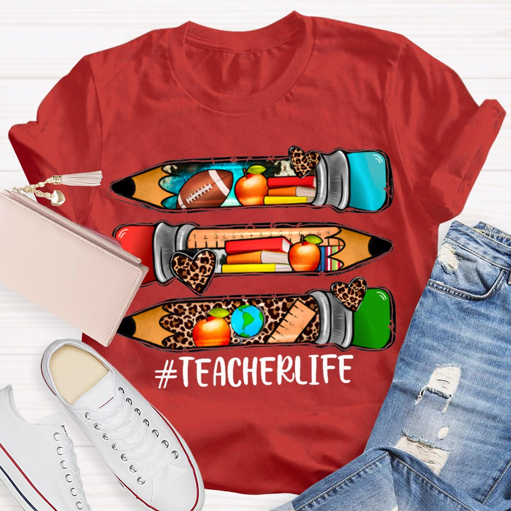Teacherlife Colored Leopard Print Pencils T-shirt