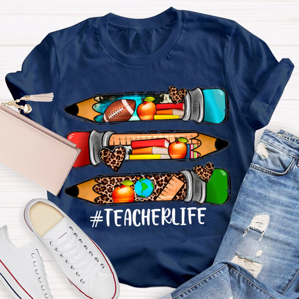 Teacherlife Colored Leopard Print Pencils T-shirt