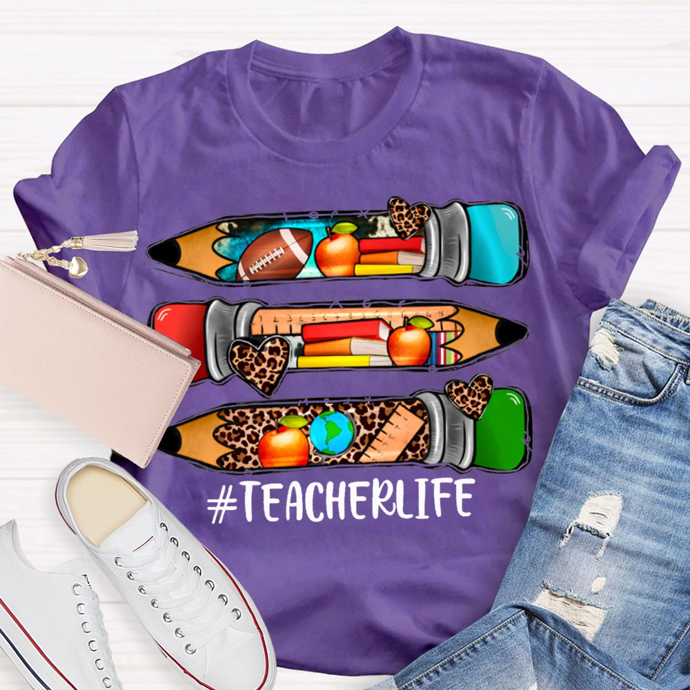 Teacherlife Colored Leopard Print Pencils T-shirt