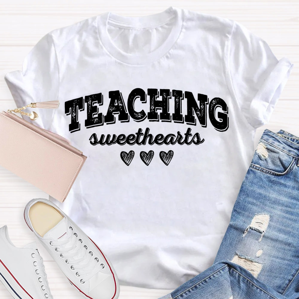 Teaching Sweethearts Solid Color Font And Small Heart T-shirt
