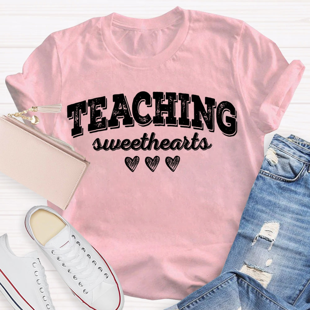 Teaching Sweethearts Solid Color Font And Small Heart T-shirt