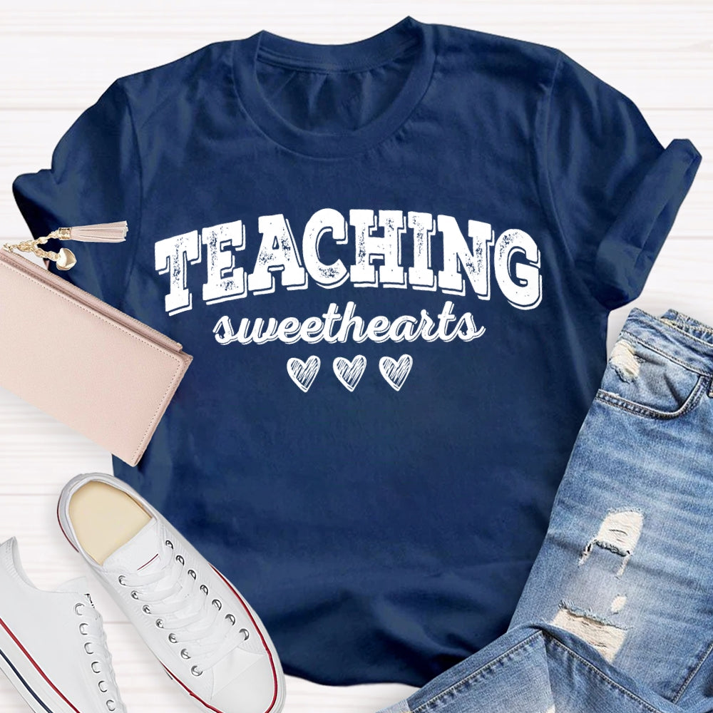 Teaching Sweethearts Solid Color Font And Small Heart T-shirt