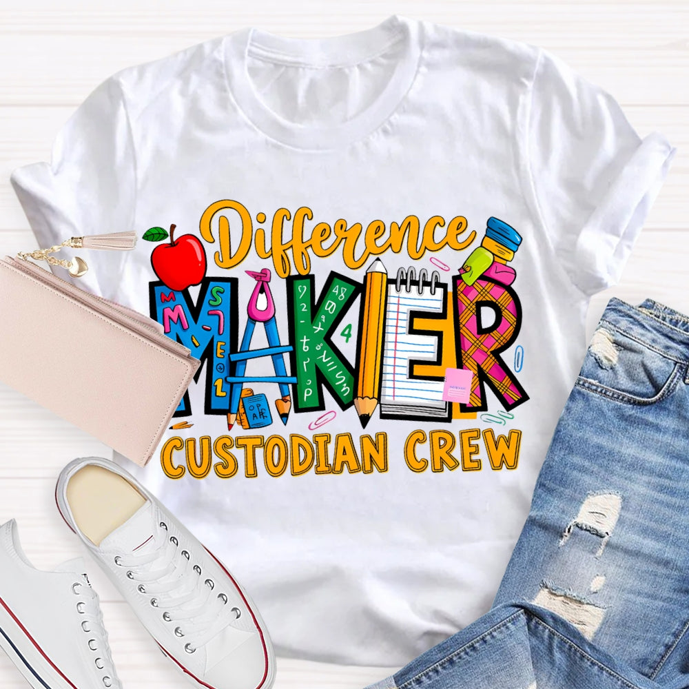 Different Maker Custodian Crew Apple And Colored Fonts T-shirt