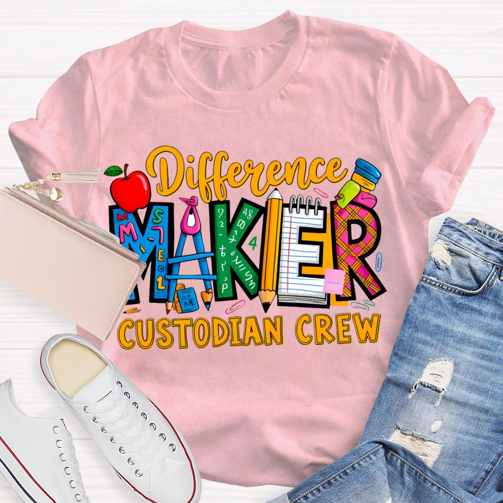 Different Maker Custodian Crew Apple And Colored Fonts T-shirt