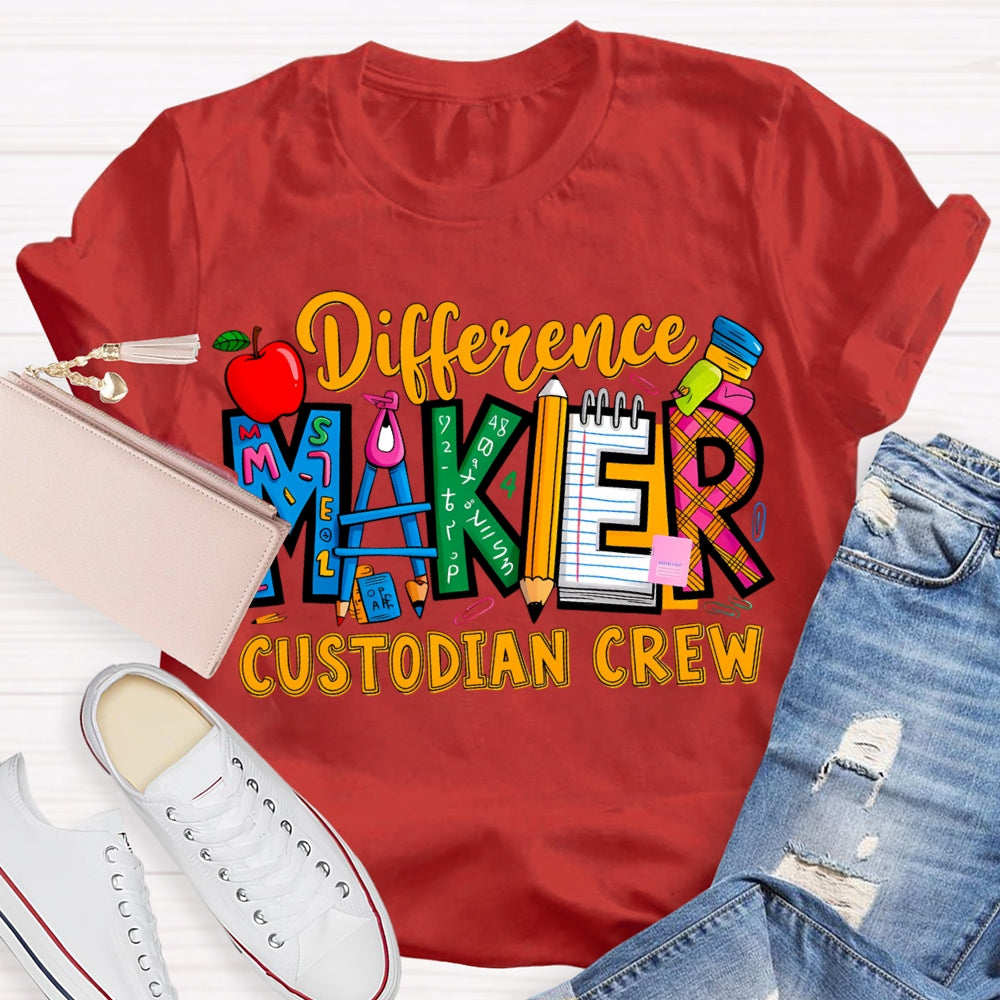 Different Maker Custodian Crew Apple And Colored Fonts T-shirt