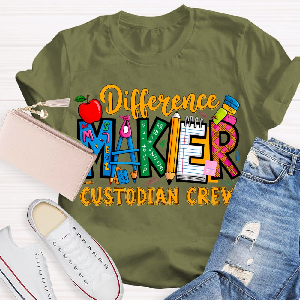 Different Maker Custodian Crew Apple And Colored Fonts T-shirt